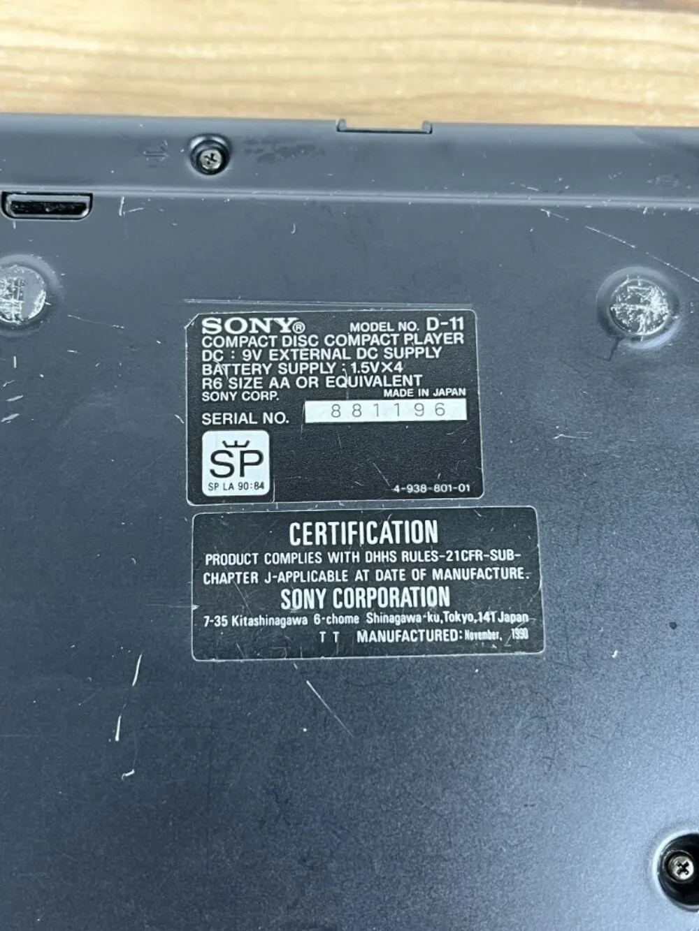 Sony Discman D-11 Mega Bass Portable CD Player 1991 Works
